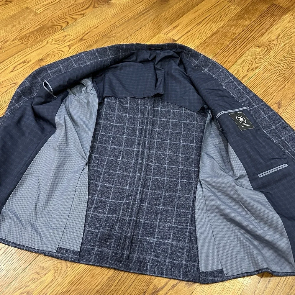Hart Schaffner Marx Blazer Mens 44L Blue Plaid Sport Coat 2 Button Made in USA‎